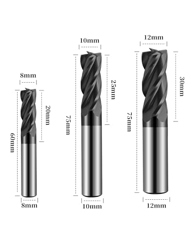 Image of 2-12mm Carbide Square Nose End Mill, 4 Flute, Carbide Tungsten Steel, TiAlN Coated End Mill Bits for Hard Materials, CNC Router Bit - 8pcs