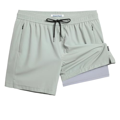 Image of maamgic 5inch Mens Swimming Trunks with Compression Liner 2-in-1 Swim Trunks Stretch Quick Dry Swim Shorts Zipper Pockets