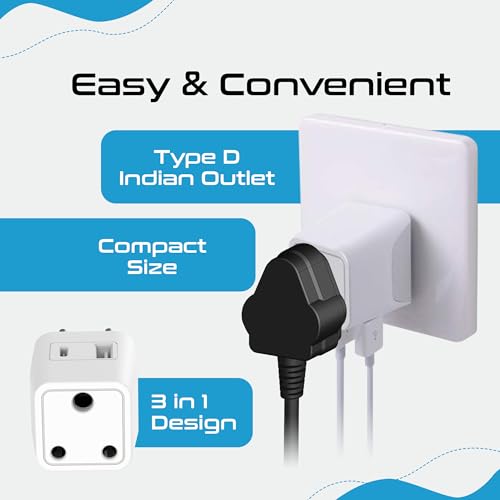Image of Ceptics Travel Adapter India to Europe, 3 in 1 Plug Adapter for Germany, France With 1 USB, 1 USB-C, Type C for Laptops, Phones, CE - RoHS, White 1pc