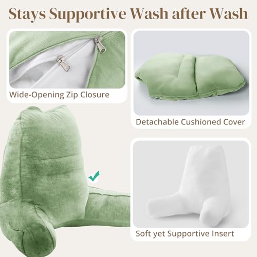 Image of Sasttie Reading Pillow for Bed, Back Pillow for Sitting Up, Sage Green