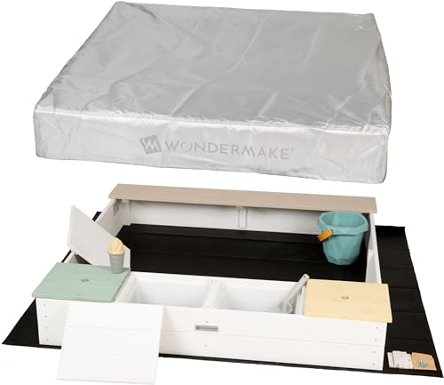 WONDERMAKE® Design Sandkasten mit Matschküche, Abdeckung Oxford 420D,...