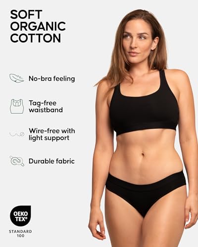 Image of DANISH ENDURANCE Bralettes for Women, Organic Cotton Underwear, Seamless Bra, Wireless Bras, Racer Back, 3 or 5 Pack