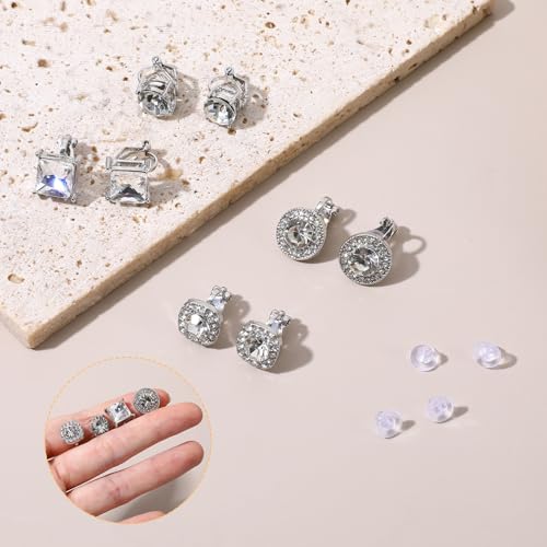 4 pares aretes clip on sin perforar con zirconia cúbica miniatura 7