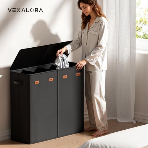 Image of 185L Laundry Hamper 4 Section with Lid | 4 Removable Bags + 1 Extra Large Bag, Switchable 3 /4 Compartment, Laundry Basket Organizer for Bedroom, Laundry Room