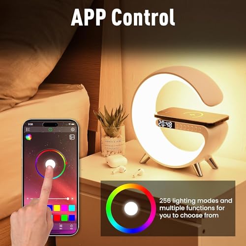 Smart LED Table Lamp, 4-in-1 Wireless Charger, Night Light, Alarm Clock, and Bluetooth Speaker with App Control for Bedroom, Office, and Home Decor (White) - Image 6