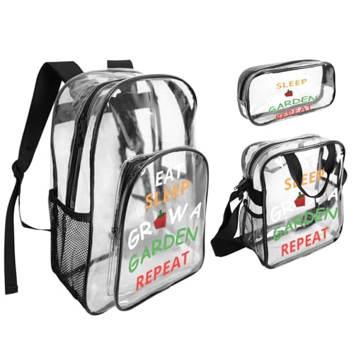 Eat Sleep Grow A Garden Repeat Bags Novelty Transparent Backpack And Lunch Bag And Pencil Case (3 Piece)