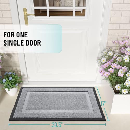 Image of OLANLY Front Door Mat Indoor Outdoor Entrance, Waterproof All-Season, All-Weather Doormat, Sturdy Natural Rubber, Low Profile, Easy Clean Patio Porch Entryway Mat, 29.5x17, Silver Gray