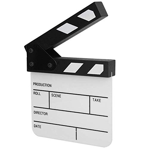 Clap Board, Mini Acrylic Director Scene Clapperboard Classic Movie Film Clap Board with a pen,for shoot props/advertisement/home decoration/cosplay/background(Black and white whiteboard PAV1BWE3S)