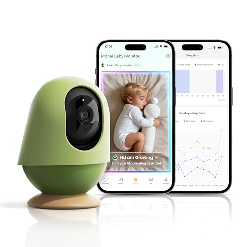 Monai Baby Monitor with Camera and Audio, 3K UHD, 6X Zoom, Room or Travel, Pan 350° Tilt 65°, Cry Detection, Virtual Fence, Face-Cover Alerts, Sleep Monitoring (Camera)