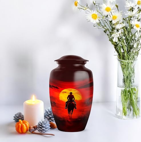 Image of Cowboy Cremation Urn - Large & Small Urns for Human Ashes Adult Male - Urn for Ashes for Women - Funeral Urns for Adult Ashes Women (Combo - 10 inch & 3 inch, 2 Pcs)
