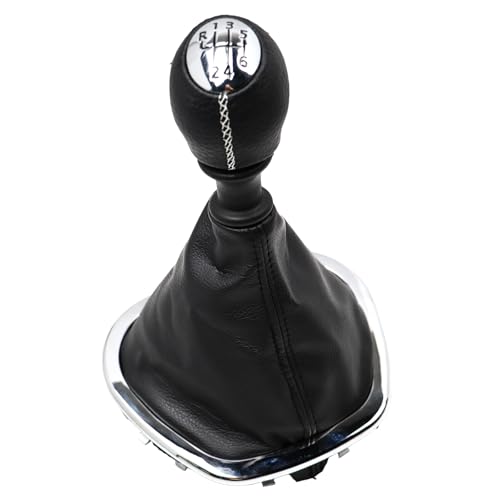 YananAC Pommeau de levier de vitesse et soufflet 6 vitesses pour Trafic Vivaro Talento 2014-2019 Boîte de vitesses manuelle en cuir chromé coutures blanches...