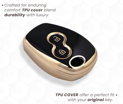 Image of TPU Car Key Cover Black & Golden Compatible for Renault Duster,Logan,Verito,Lodgy Nissan Terrano (Renault & Nissan, 2 Button Remote Key)