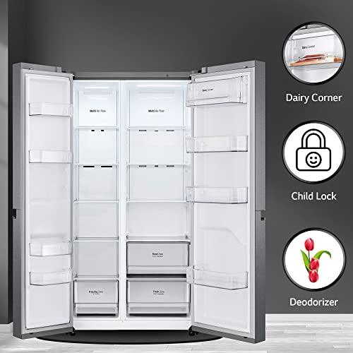 Image of LG 688 L Frost-Free Smart Inverter Compressor Side-By-Side Refrigerator (GC-B257KQDV, Dark Graphite Steel, Multi Digital Sensors and Express Freezing, 2022 Model)