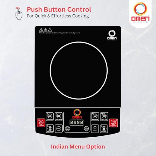 Image of Omen Changing Lives OM-10, 2000W Induction Cooktop | LED Digital Display | Push-Button Controls | Adjustable Temperature | Auto Shut-Off | BIS Certified | 1-Year Warranty