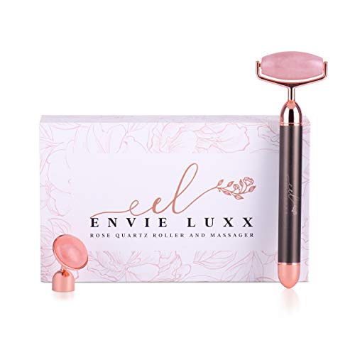Rose Quartz Vibrating Facial Roller & Under Eye Massager-Improve elasticity of the skin & Promote lymphatic drainage -Reduce puffiness and wrinkles- Help improve the appearance of skin texture