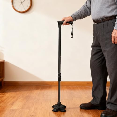Image of Walking Stick with Adjustable Height, Mild-Steel Body, Light Weight for Men /Women, Patients, Old People (Overnight Black)