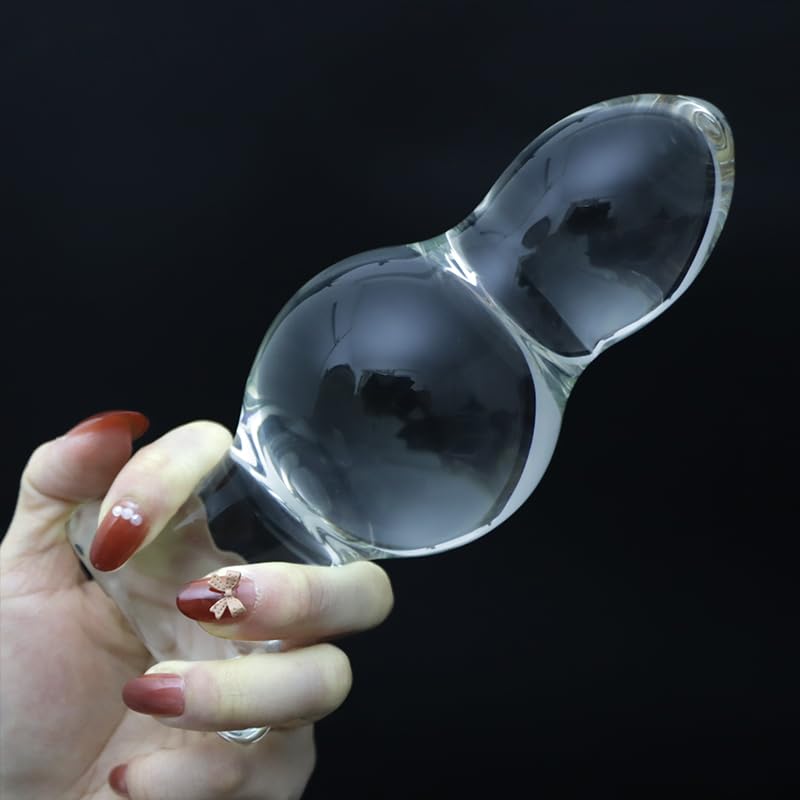 Large Gourd Shape Glass Anal Plug Prostate Massage Crystal Butt Trainer Expander Toy (XL)