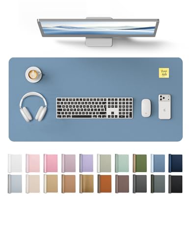 Image of YSAGi Leather Desk Protector, Office Mat, Large Mouse Mat, Non-Slip PU Leather Blotter, Laptop Desk Pad, Waterproof Writing Pad for Office and Home (Blue, 35.4 inch x 17 inch)