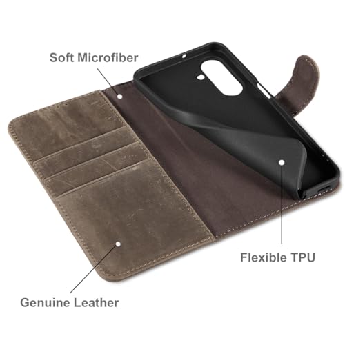 Coque Samsung A17 en cuir véritable gris brun LENSUN - 3