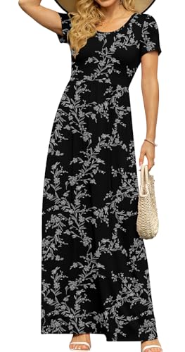 Image of DB MOON Womens 2026 Summer Maxi Dresses Casual Short Sleeve Empire Waist Spring Long Dress with Pockets