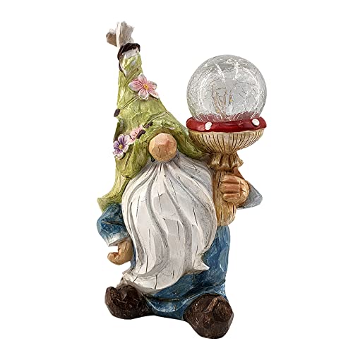 Fiorky Estatua de elfo de gnomo de resina, adorno de jardín, lámpara solar, escultura de duende, obra de arte, decoración del hogar para patio al aire libre