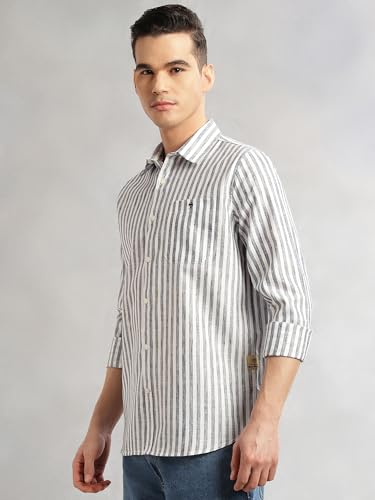 Image of Thomas Scott Men's | Stripes | Full Sleeve | Regular Fit | Linen Blend | Spread Collar | Casual Shirt