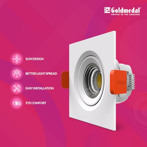 Image of Goldmedal G-Spin 6W LED Square Spot Light|Recessed Downlight for False Ceiling|Cut-Out: O2.75 Inches| for Home,Office,Indoor & Outdoor |High Lumen| Cool Daylight(6500K)