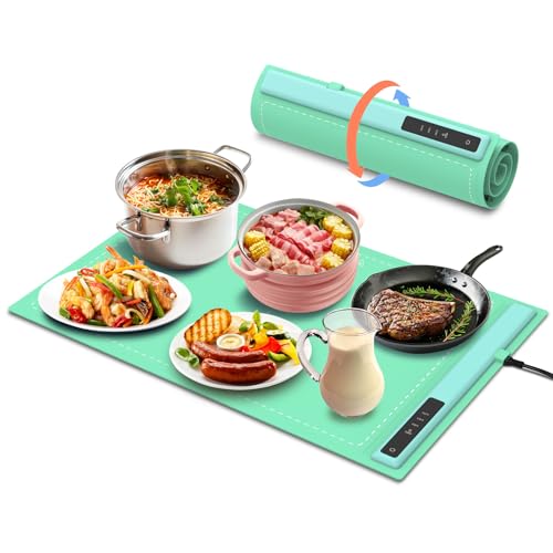 Electric Warming Tray - 3 Modes &Full Surface Heating,Rollable & Portable,Premium Silicone Nano-Material,3 Temperature Settings,Auto Shut-Off -Versatile Food Warmer for Gatherings,Parties,Everyday Use