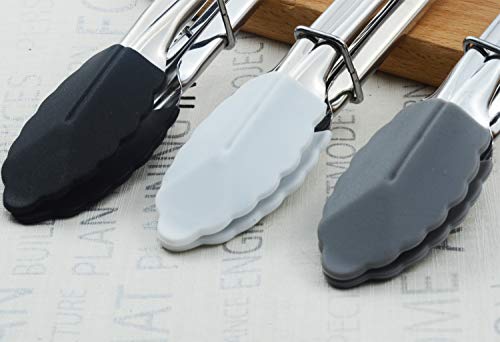 Image of HINMAY 7-Inch Mini Tongs with Silicone Tips, Set of 3 (Black White Gray)