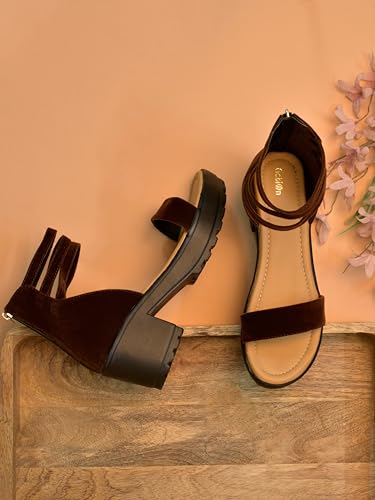 Image of Women's Platform Heels Signora112|Chunky Flared High Heel Sandals |Glossy Open Toe with Ankle Strap Signora112