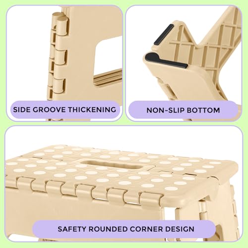 Image of Dyforce Kids Step Stool 9 Inch, 300lbs Folding Step Stool for Toddler | Step stool for Khaki,Anti-slip Heavy Duty with Handle, Lightweight Foldable Foot Stool for Bathroom Kitchen Bedroom Outdoor