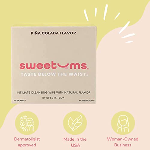 Image of Sweetums Feminine Wipes For Women, Individually Wrapped - pH Balanced Flavored Intimate Wipes - Pack of 10 (Pina Colada)