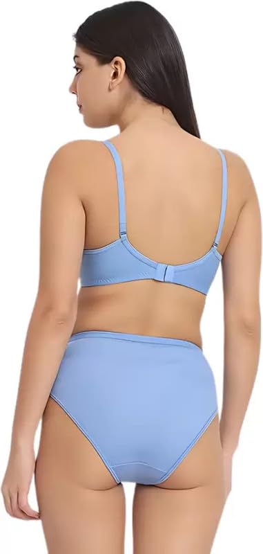 Image of Women's Cotton Full Coverage Lightly Padded Wire Free Sexy Bra Panty Lingerie Set Honeymoon Bikni Set for Girl's Combo Pack of 3
