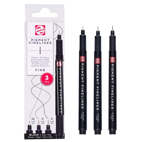 Talens Pigment Fineliner Set, 3 rotuladores de punta fina, 0,2mm,...