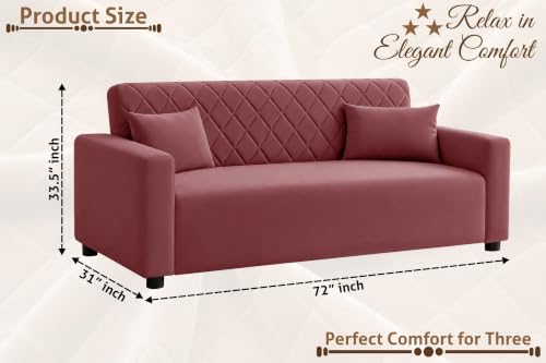 Image of Rosebell 3 Seater Wooden Sofa for Living Room, Modern Fabric Upholstered Sofa with Quilted Backrest, Cushioned Seating, Padded Armrests & Sturdy Wooden Frame - Rose Pink