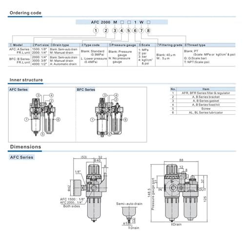 Unité de préparation AFC2000 avec filtre régulateur FRL pour compresseur - 2