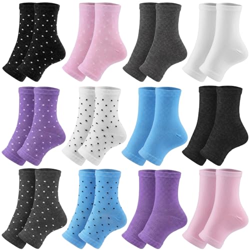 Cuffbow 12 Pairs Pedicure Socks for Women Toeless Cotton Flip Flop Open Toe Socks for Girls Yoga Pilates Foot Spa(Polk Dot Style)