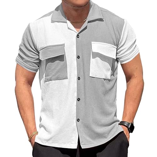 Chemise contraste manches courtes homme boutonnée en corduroy tendance