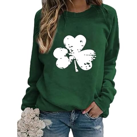KKG Womens St Patricks Day Sweatshirt Irish Long Sleeve Crew Neck Clover Shirt Cute Outfit Shamrock Saint Patricks Sweater Pullover Tops Cover