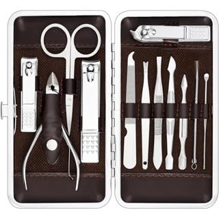 Kit Manicure e Pedicure Profissional com Estojo de Couro - Conjunto de Aço Inoxidável com Alicate,