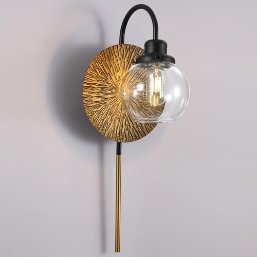 Image of Vintage Gold Wall Sconces,Modern Sconces Wall Lighting Decor with Globe Glass Shade for Bedroom Hallway Living Room Bathroom Vanity Light Fixture.