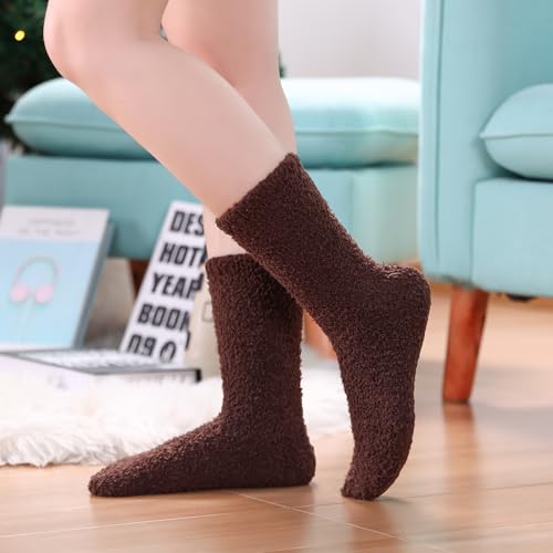 Image of LINEMIN Womens Fuzzy Socks Cozy Fluffy Winter Warm Slipper Socks Microfiber Soft Home Sleeping Socks