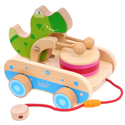 Image of Baby Gift Wooden Toddler Pull Toy, Crocodile Drum Tapping Children's Toy, Baby dragging and Learning to Walk, Rope Traction Rope Crawling for Toddlers Ages 1+