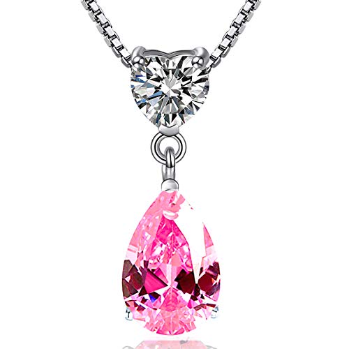 925 Silver Pendant Necklace 14k White Gold Plated Pear Shape Cubic Zirconia Crystal Heart Pendant Necklace for Female,Women Silver Jewelry 18