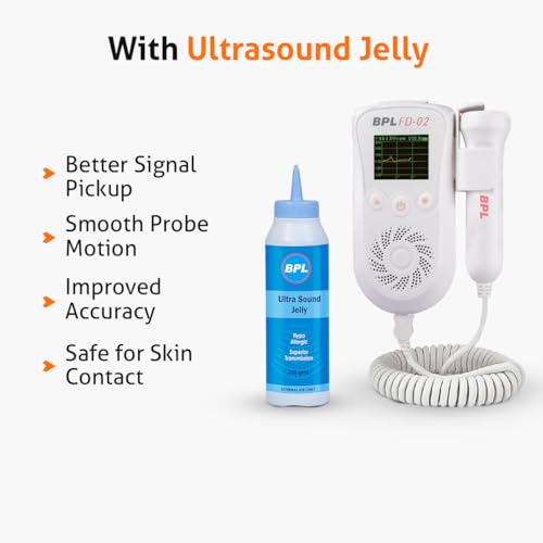 Image of BPL Medical Technologies FD-02 Fetal Doppler Smart Noise Reduction & Heartbeat Detection Machine with Ultrasound Gel|In-Built Speaker for Home and Clinic Use - White