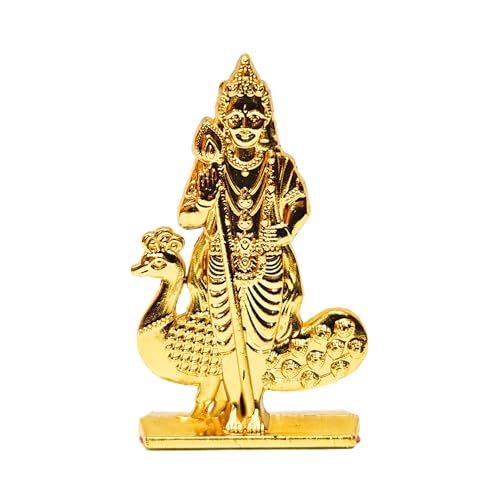 Image of anciently Murugan Statue for Car Dashboard | Kartikeya Idol for Car Dashboard, Metal, 1 Piece (Gold Colour)