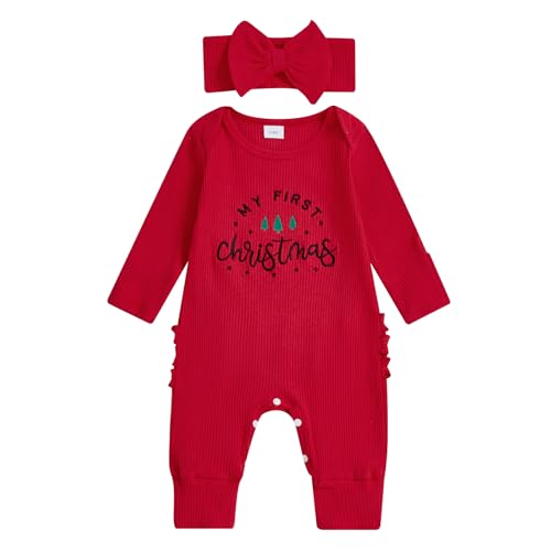 Infant Baby Girl Christmas Outfit Jumpsuit My First Christmas Embroidery Onesie Romper Bodysuit Newborn Fall Clothes
