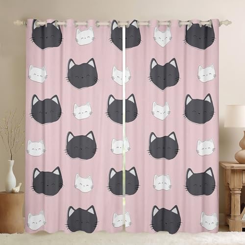 Feelyou Kids Cat Curtains for Bedroom Living Room (2 Panels, 52 x 90 Inch) Kitten Darkening Drapes Boys Girls Teens Decor Cats Print 30%-50% Blackout Curtains Animal Window Treatments Cartoon