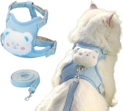 kxptso 猫 ハーネス リード セット 猫用ハーネス 猫用 犬用 散歩用 調節可能 抜けない 犬猫兼用 可愛い 御洒落 リード付きハーネス ペット用 軽量 お出かけ 通気性 オールシーズン 着脱簡単 ねこ 子猫 子犬 小型犬 逃げ出し防止 脱走防止 (