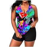 ZWDC Tankini Damen Bauchweg Badeanzug Set Zweiteiler Große Größen Neckholder Oberteil mit Polstern und Hotpants Sexy Bademode Verstellbare Träger High Waist Swimwear für Strand Urlaub Sommer